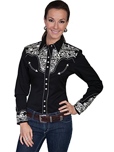 Scully Women's Silver Western Embroidered Shirt Silver Large