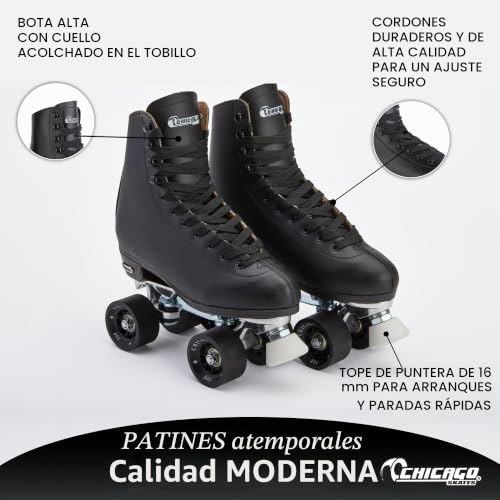 Miniatura 4 de Chicago Hombres De Cuero Forrado Patinaje Skate, Color Negro, Unisex, Negro