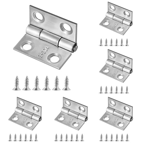 Qyueyue 1 Inch 304 Stainless Steel Mini Hinges - 6 Pcs Small Flat Metal Hinges with Mounting Screws for Wooden Box Cabinet Doors Crafts DIY Projects