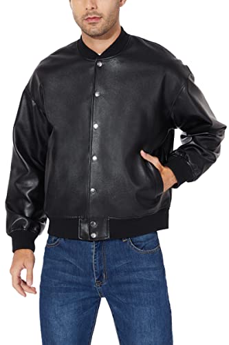 Image of Fahsyee Leather Jackets for Men, Faux Bomber Jacket Mens Motorcycle Lapel Asymmetric Zip-Up Belt Slim Fit Biker Coat