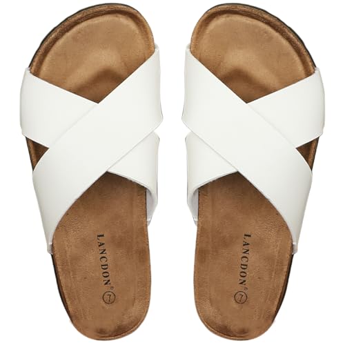 Image of Sandals Women Wide Width, Cork Footbed Arch Support Summer Beach Slide Sandals, Adjustable Strap for Wide Feet