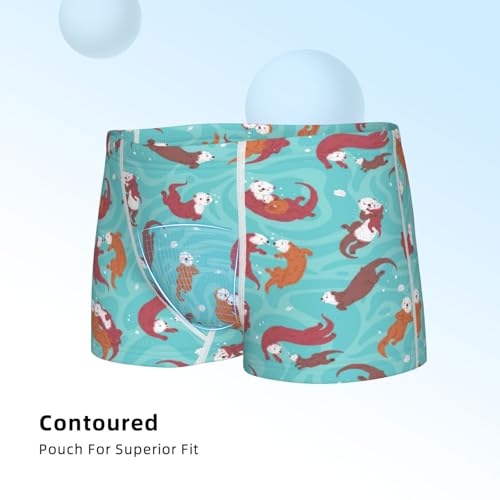 Boys' Cotton Boxer Brief Soft Underwear-Sea Otters Family In Blue Water4