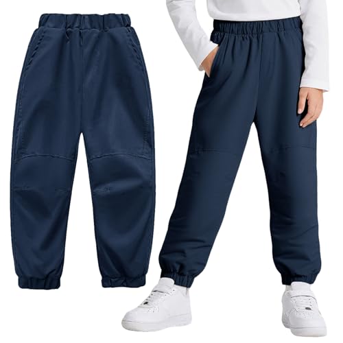 Hoseay Pantalones Senderismo Impermeables Niños, Transpirables Pantalón Trekking Cintura Elástica con Bolsillos, Forro de Malla Pantalones Jogger Exteriores para Niño 12-13 Años, Azul