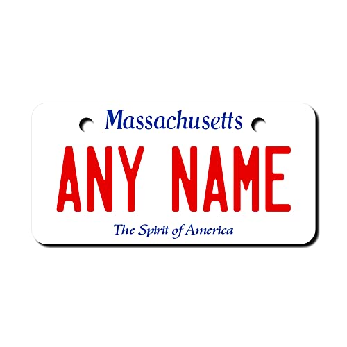 TEAMLOGO - Personalized Massachusetts License Plate - Custom Aluminum Name, Text, or Number Plate - Customized License Bike Accessories, Kids Toy Car Signs and Gift - USA-Made Quality (Ver 1, 2