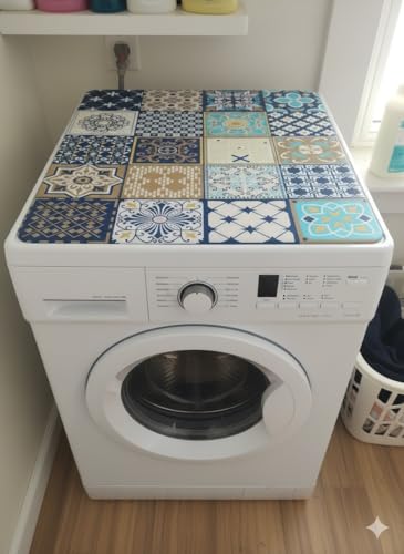 Image of HomeCloud Washing Machine Protective Mat for Top of Washer and Dryer - Non-Slip Waterproof Dust Cover for Laundry & Kitchen (60 x 60) (Multi Navy)