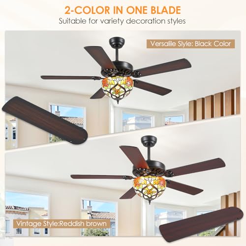 52tiffanyceilingfanswithglassshadeblacklowprofileceilingfanchandelierwith5reversibleblades3cctdimmableindoorandoutdoorantiquefanlightfixtureretrofarmhouse  Urban Country Home Decor 52 tiffany ceiling fans with glass shade black low profile ceiling fan chandelier with 5 reversible blades 3cct dimmable indoor and outdoor antique fan light fixture retro farmhouse  urban country home decor