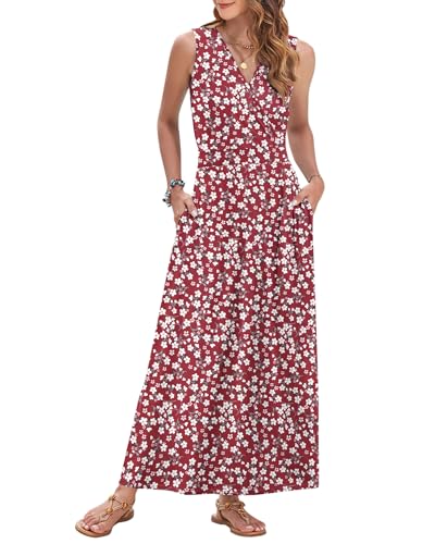 Image of AUSELILY Womens Maxi Dress Summer Sleeveless Wrap Long Dresses with Pockets | V-Neck Wrap Sleeveless Sundress, fits formal, casual, beach, vacation & daily wear