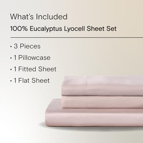 Sijo AiryWeight Tencel Sheet Set, 100% Lyocell Derived from Eucalyptus, Buttery Soft, Architectural Digest 2022 Best Cooling Sheets Winner - 3pc - 1 Pillowcase 1 Fitted 1 Top (Blush, Twin XL)