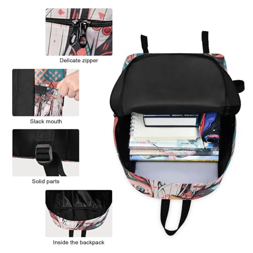 Backpack Lunch Box Set Large Capacity Travel Backpacks and Insulated Lunch Bag for Commute Hiking Picnic Anime Ninja Print3