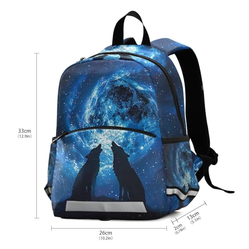 Toddler Backpack for Boys Girls, Wolves Howling Moon Night Space Kids School Backpacks Mini Kindergarten Backpacks3