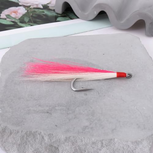 Briny River 12 Stück Bucktail-Teaser-Angelhaken Salzwasser-Flunder-Rig Angelhaken aus Edelstahl 96 Mm 3 G Bucktail-Mylar-Teaser Eingesetzt für Wels Kabeljau Flunder