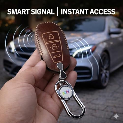 Image of JVCV Soft Handmade Leather Car Key Cover Compatible with Maruti Suzuki Baleno Ciaz Vitara Brezza S Cross Swift Ignis and Toyota Urban Cruiser Smart Key with Keychain (Brown)