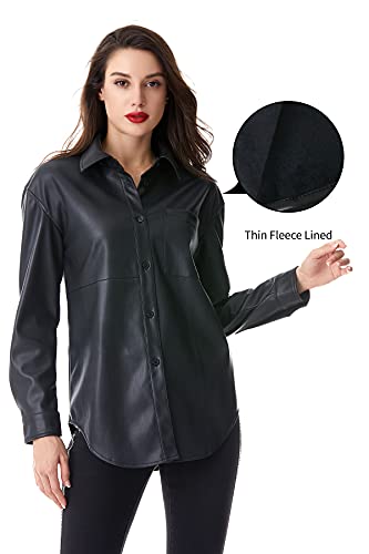 S P Y M Women Faux Leather Jacket Soft Button Down Shirt Shacket with Pocket, Regular and Plus Size2