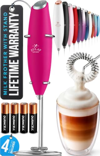 Image of Zulay Kitchen Powerful Milk Frother Wand With Duracell Batteries - Ultra Fast Handheld Drink Mixer - Electric Whisk Foam Maker for Coffee, Lattes, Cappuccino & Matcha - Z1 Motor - Dragonfruit
