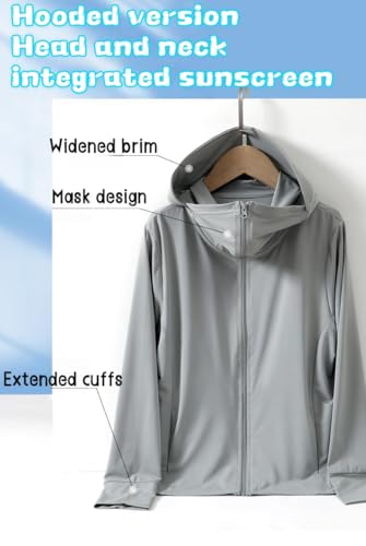 Unisex Kids Active Zip up Sun Protection Hoodie Jacket with Big Brim and Mask Lightweight Coat Summer Thin Top3