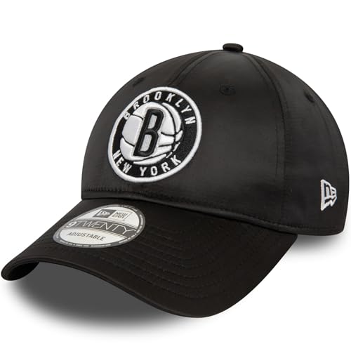Casquette NBA Brooklyn Nets New Era 9TWENTY en satin noir réglable