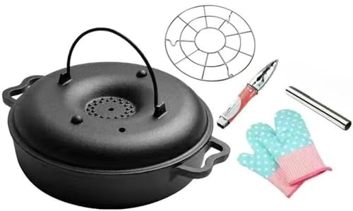 Mikuzo 琺瑯鋳鉄鍋 家庭用焼き芋器 多機能調理鍋 ハンドル付き ガスコンロ対応 防錆加工 熱伝導性 焼き芋/焼きトウモロコシ/焼き栗が簡単に作れる 石鍋ビビンバ用ボウルとしても使用可能 (25cm,鍋+(手袋、トング、アルミホイル、グリル)) [並行