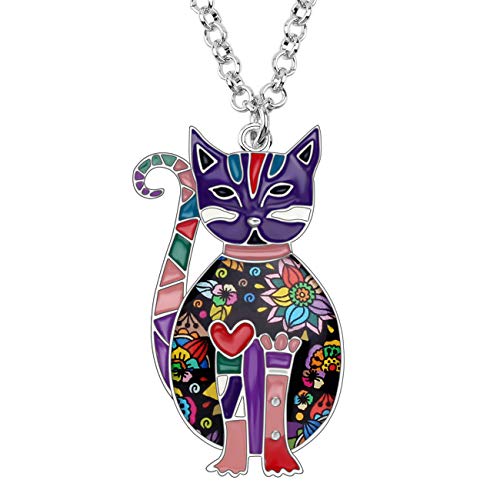 DUOWEI lindo gato regalos esmalte gato collar para mujeres niñas amantes de los gatos cumpleaños encantos (Violeta)