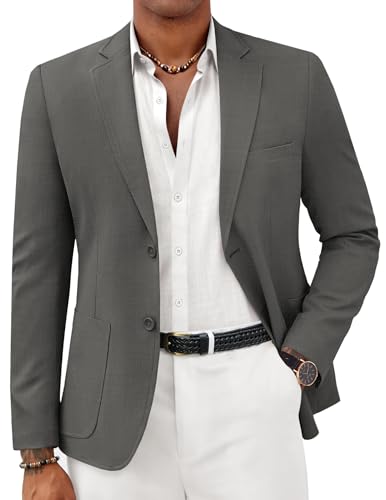 COOFANDY Lässiger Herren-Sportmantel, leichter Blazer mit zwei Knöpfen, schmale Passform, Business-Jacken, grau dunkel, L