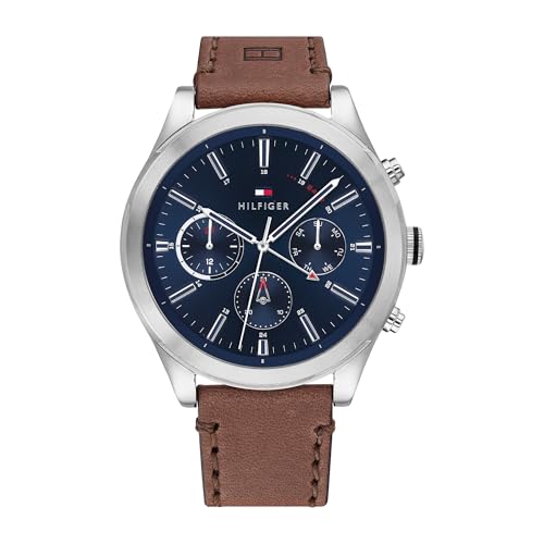 Tommy Hilfiger Reloj Analógico de Cuarzo Multifunción para Hombre con Correa de Cuero Marrón - 1791741