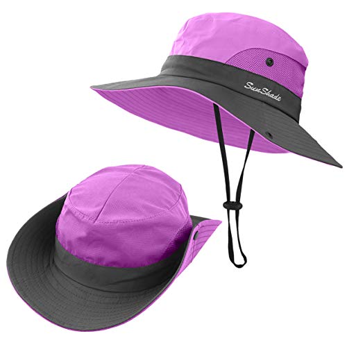 2 Pieces 5-14Y Kids Summer Sun Hat Wide Brim UV Protection for Girls Ponytail Beach Bucket Cap3