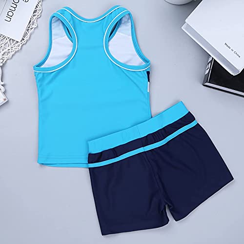 Image of Kids Girls Two-Piece Swimsuits Sleeveless Swim Tops with Boyshorts Athletic Tankini Outfit Set Swimwear
