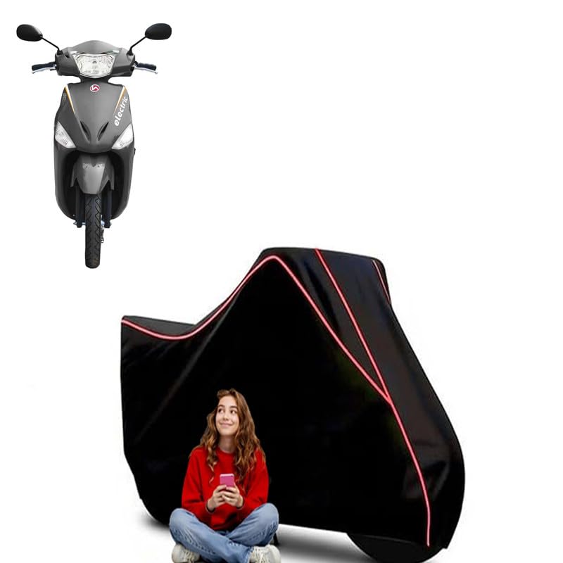Image of Optima Electric Scooty Bike Cover Water Resistant Outdoor Use Universal Fit Scooters Motorcycles Heavy Duty UV Protection Dust Rain Scratch Resistant Elastic Bottom Black Blue Piping