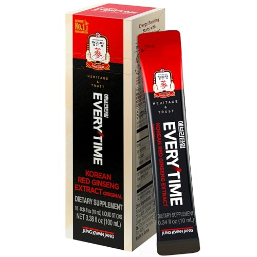 JUNG KWAN JANG Korean Red Ginseng Extract Everytime 3000mg | Sugar Free Energy Supplement, Ginseng Tea, Ginseng Supplement, Korean Food | Energy Boost, Stamina | 10 Count