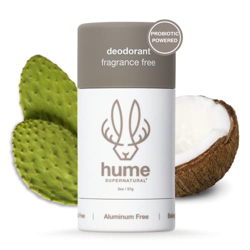 Hume Supernatural Natural Deodorant Aluminum Free for Women & Men, Natural Ingredients, Probiotic, Plant Based, Baking Soda Free, Aloe, & Cactus Flower, Anti Sweat, Stain & Odor â Fragrance Free, 1 Pack