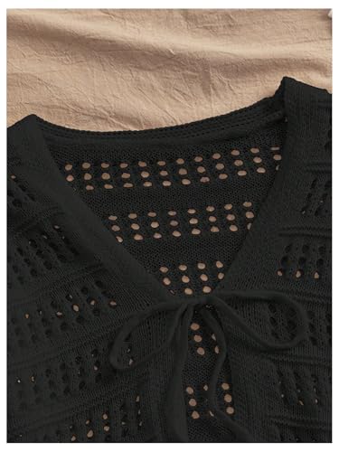 GORGLITTER Women's Crochet Tie Front Tops Long Sleeve Boho Cropped Cardigan Festival Cowgirl Outfits3