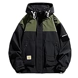 マウンテンパーカー フード付きジャケット メンズ 男女兼用 アウトドアジャンバー スリム ジップアップ ウインドブレーカー 春服 防水 撥水 防風 防寒 大きいサイズ 通勤 通学 釣り キャンプ (ブラック,XL)