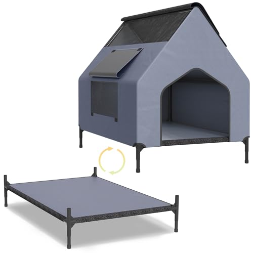 Caseta para mascotas de exterior e interior con ventana y suelo elevado aislante 2