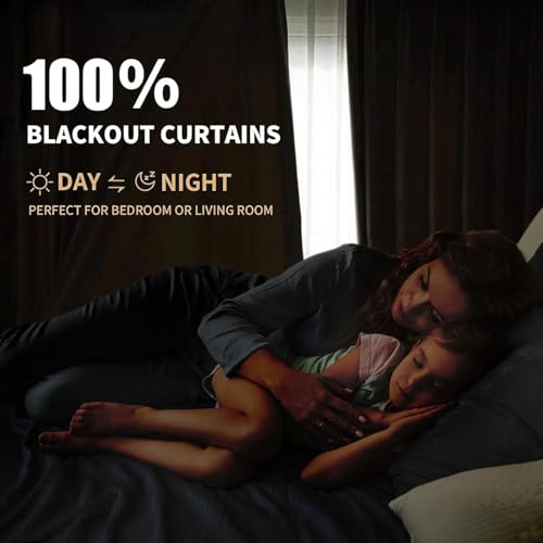 Image of INOVADAY 100% Blackout Curtains for Bedroom, Black Out Curtains 84 Inch Long, Clip Rings Linen Blackout Drapes, Thermal Insulated Room Darkening for Living Room, 2 Panels - Bluesapphir,W50xL84