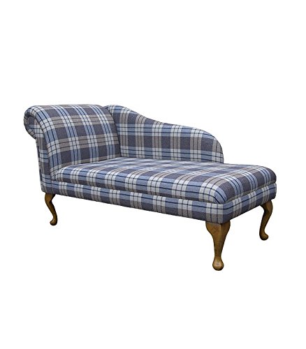 56" Large Classic Chaise Longue - Sofa Day Bed - Kintyre Chambray Tartan Fabric - Left Facing With Queen Anne or Straight Tapered Legs