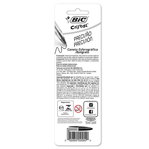 BIC Cristal Precisão -Caneta Esferográfica, Ponta Fina de 0.8mm, Pacote com 3 unidades