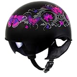 Milwaukee Helmets T72 Gloss Black Pink Butterflies Advanced DOT Helmet w/Drop Down Visor - Small