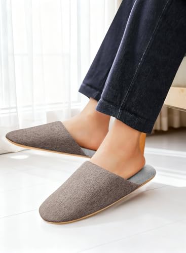 شبشب للنساء والرجال من يوربازار، شبشب قطني محبوك مريح، شبشب منزلي مسطح قابل للغسل، حذاء داخلي ناعم (بني، 44/45 EU، للبالغين، الرجال، 44، نطاق رقمي، نظام مقاسات احذية EU، عرض 45)