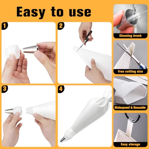 Guokoo 14PCS Reusable Piping Bags and Tips Set – 2PCS 16-Inch Pastry Bags, 7 Piping Tips, 2 Couplers, 2 Silicone Rings & Cleaning Brush,for Cake Decorating, Cupcakes, Cookies, Home Bakers, Chefs