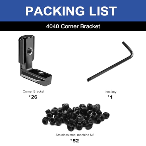 Image of 26pcs Seekliny 4040 Extrusion Connector Bracket Joint Extruded Aluminum Hardware T-Slot Accessories V-Slot with Screws for 8020 Aluminum Profile 3D Printer Accessories Black