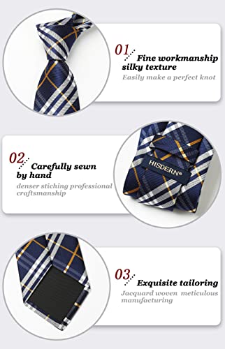 Image of HISDERN Mens Ties Plaid Tie and Pocket Square Set Classic Woven Formal Checkered Neckties & Handkerchief Wedding Party