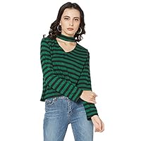Go.4.it Stripes Knitted Crop Top with Choker Neck (5113,Black,3XL)