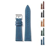 Leather Watch Band Straps For Tag Heuer Watches with Buckle (20mm, Blue)