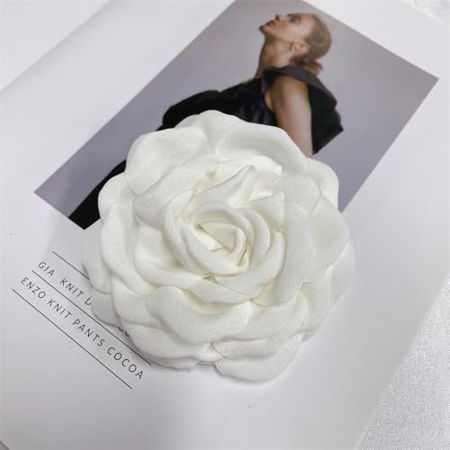 Image of Dainty Fabric Peony Flower Brooches Pin Delicate Camellia Flower Brooch Classic for Women Wedding Party Dance Banquet Elegant Lapel Pins Dress Suit Ceremony Clothes Accessories Jewelry Gifts 100mm