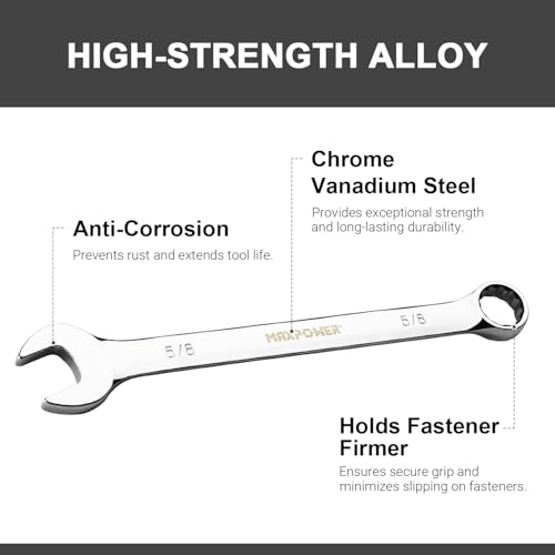 Image of MAXPOWER 5 /8 inch Combination Wrench, Professional Open & Box End, Mirror Polished Finish, Forged Heat-Treated Cr-V Steel, 12-Point Design