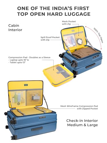 Image of EUME Aerotop Cabin, Checkin Medium & Large Trolley Bag Set of 3 | Space Saving Top Open Suitcase | Expandable Hard Polycarbonate Luggage | TSA Lock, Anti Theft Zipper, Silent Wheels | Tropical Blue