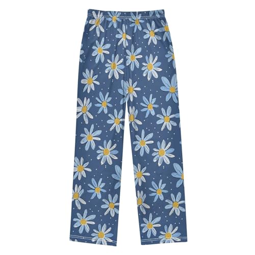 Blue Flowers Hand-Drawn Style Boys Pants for Kids Jogger Pants with Pockets S2