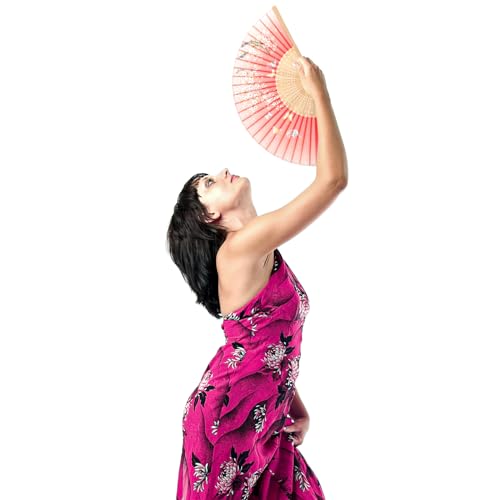 Fumwase 4 Pcs Handheld Folding Fan Small Chinese Silk with Tassel Floral Manual Fan Handheld Bulk for Women and Men Music Festival Dance Party Decoration