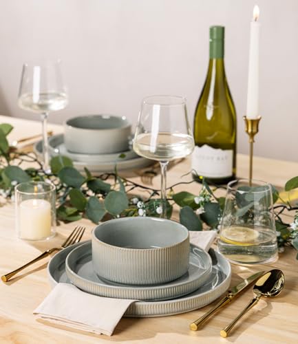 Image of TheTerra Ceramic Dinnerware Sets for 4, 12 Pieces Porcelain Lightweight Plates and Bowls Sets, Scratch Resistant Dish Set, Oven & Microwave & Dishwasher Safe, Desert Sage