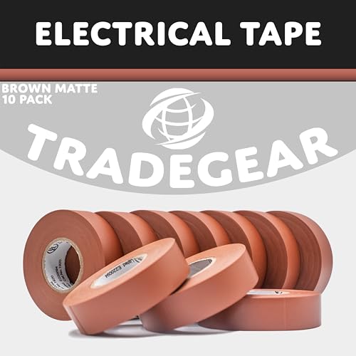 Image of TradeGear Brown 10 Pack - UL Listed Colored Electrical Tape, 60 ft x 3 /4 in, 600V, Flame Retardant, Waterproof, Rubber Adhesive - Phase Marking, Wire ID, Automotive