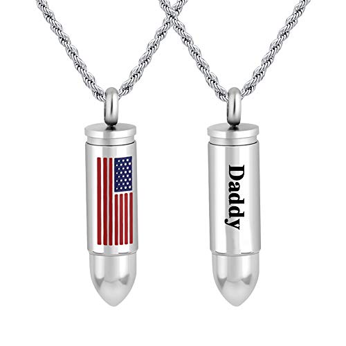 Hybedora Personalized Bullet Urn Necklace Engraved with Name to Hold Ashes of Human Pet, Cremation Keepsake Jewelry Gifts for Men